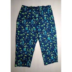 Easy Essentials Pants Women 1X Plus Blue Floral Cropped Chino Flat Front